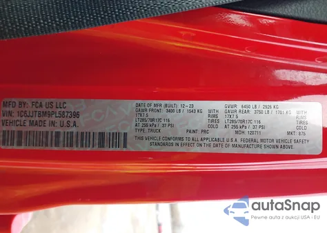 2023 Jeep Gladiator Rubicon 4X4 из США, поврежденный, VIN 1C6JJTBM9PL587396